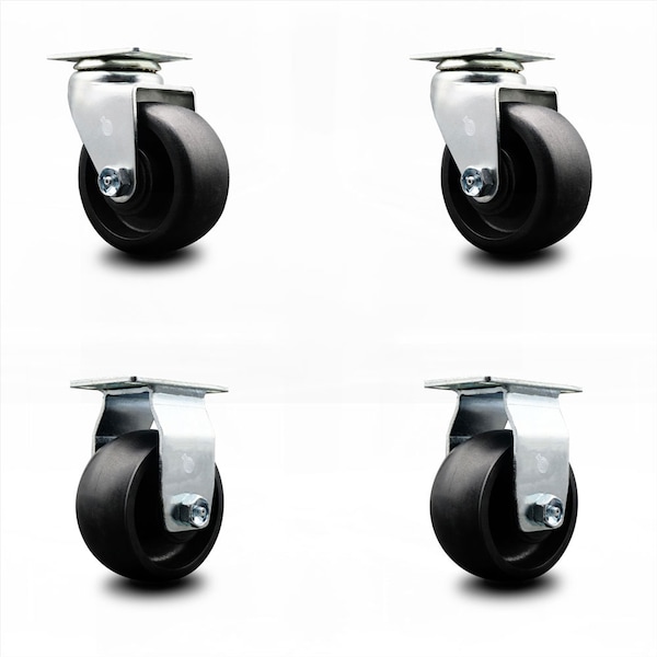 4 Inch Glass Filled Nylon Caster Set with Ball Bearings 2 Swivel 2 Rigid SCC
